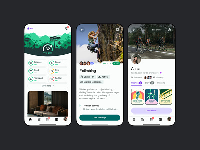 Fauna — The app that rewards you for being sustainable pt.9 activity app badge badges categories category challenge follow forest grid home illustration mobile page points profile score screen start trophies