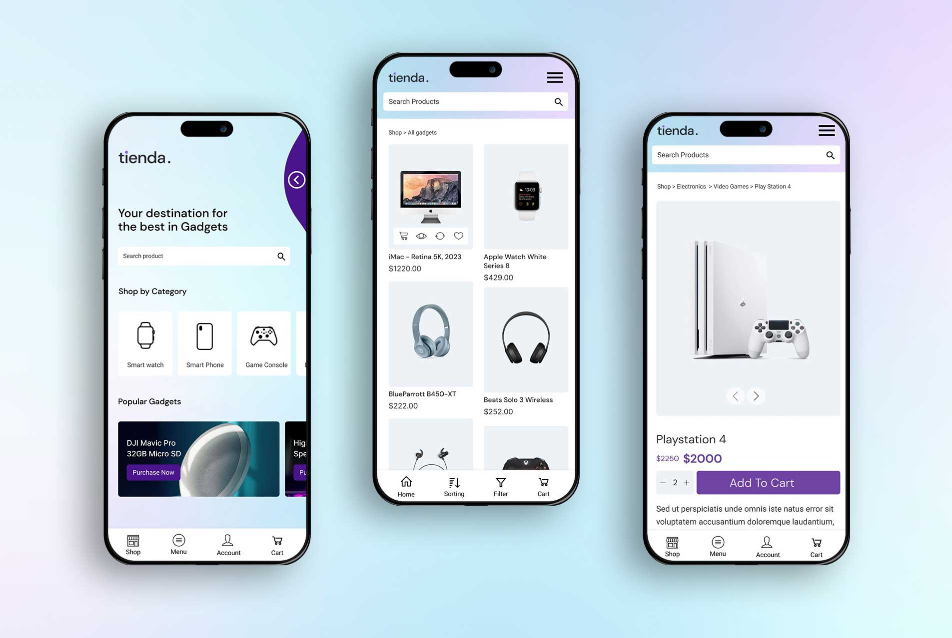 Tienda - Gadget Store Mobile App app application branding design ec ecommerce figma shop store ui ux