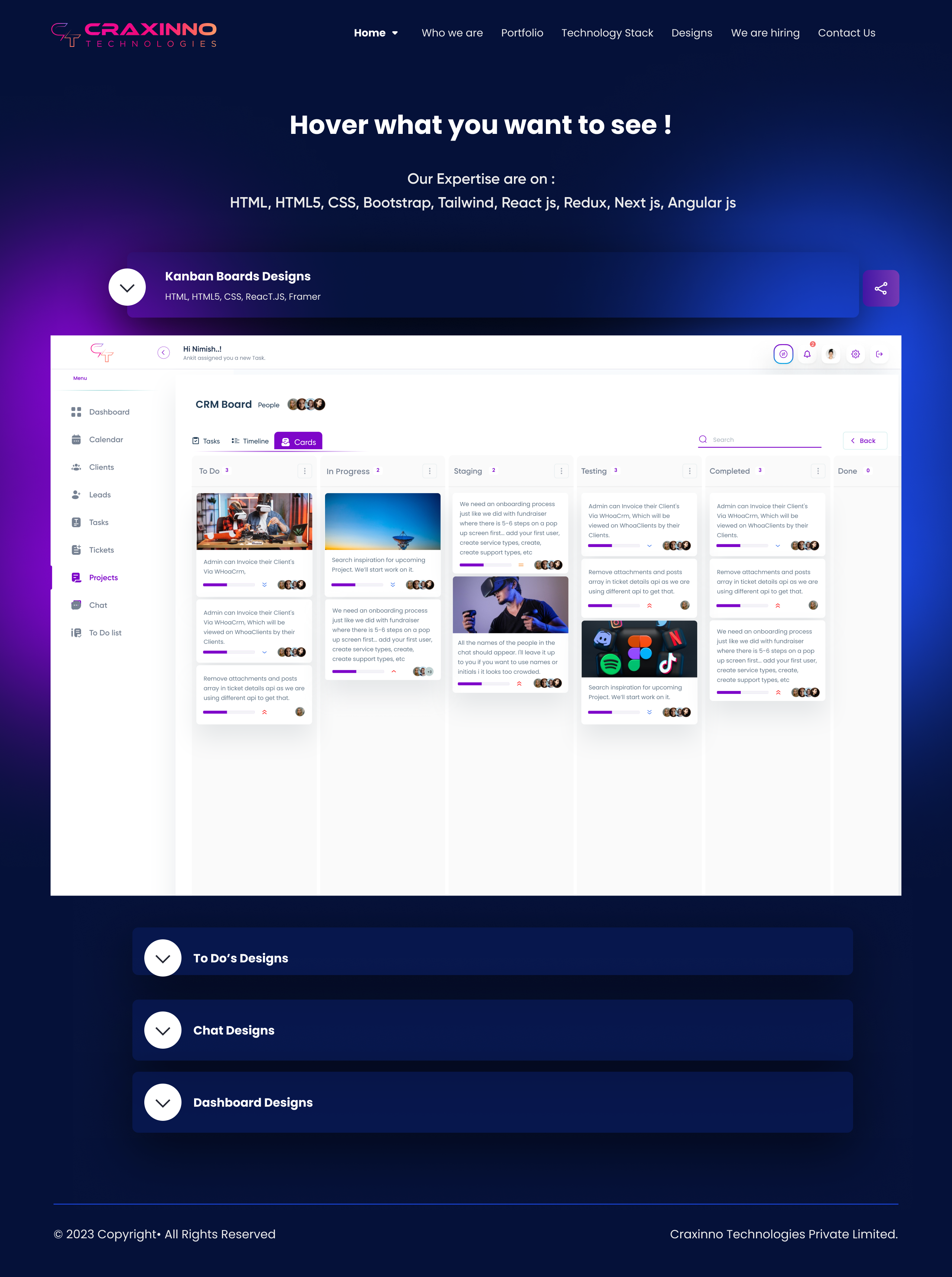 Portfolio Design admin board craxinno craxinnotechnologies dashboard figma design portal portfolio projects website