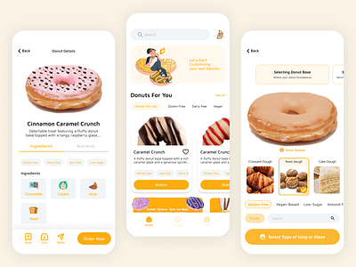 Mobile Donut App Exploration adobephotoshop app branding clean ui colorful design donut food illustration ios logo mobile mobile ui simple ui user inteface yellow