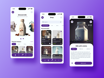 Food Milk delivery Mobile app app card delivery delivery app design e commerce food homepage ios milk milk delivery minimal product purple search shop ui ui design ux uxui