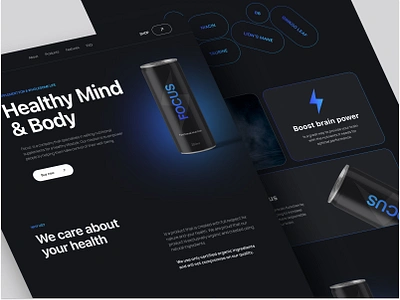 Nootropic Drink Landing Page blue concept dark drink energy landing page nootropic organic ui uiux ux webdesign website