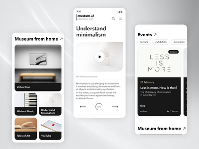 Minimalistic website adaptive black design minimalistic mobile museum ui ux web white