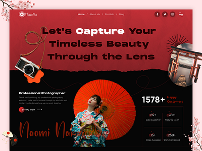 On-Demand Photographer Landing Page Design - Naomifilm camera clean design dark ui home page illustration interface landing page landing page design modern design photo photograph photographer photography photoshoot portfolio ui design ux design web design website website design