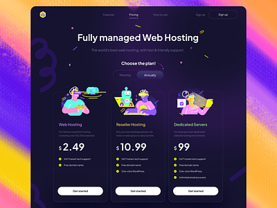 Web Hosting Pricing Page cloud darkmode design hosting illustration internet pricing ui web website