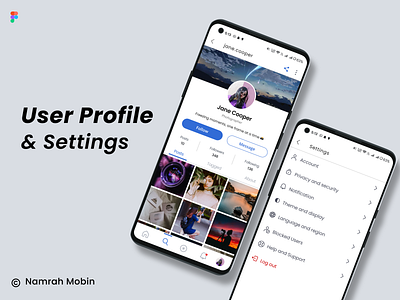 User Profile & Settings | Daily UI 006 & 007 black and white blue blue and white design facebook insta linkedin profile setting social media ui userprofile ux
