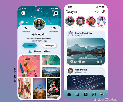 Instagram App Design animation dribble figma figmadesign graphic design logo ui uidesign uiux uiuxdesign