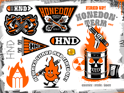 Honedon merch art branding design fire fired flag flat graphic design graphics identity illustration illustrator logo merch pencil stuff style vector