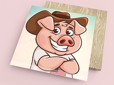 Cartoon Mascot of Adorable Cowboy Pig american flag animation avatar beehaya big smile branding cartoon avatar cowboy hat cowboy pig crossed arms freestyle graphic design happy pig illustration pig with cowboy hat pinky pig rebound shot ui design vector white t shirt