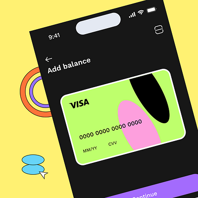 Add balance - Fintech add balance banking app digital banking fintech app fintech mobile app neubrutalism online banking visa card design