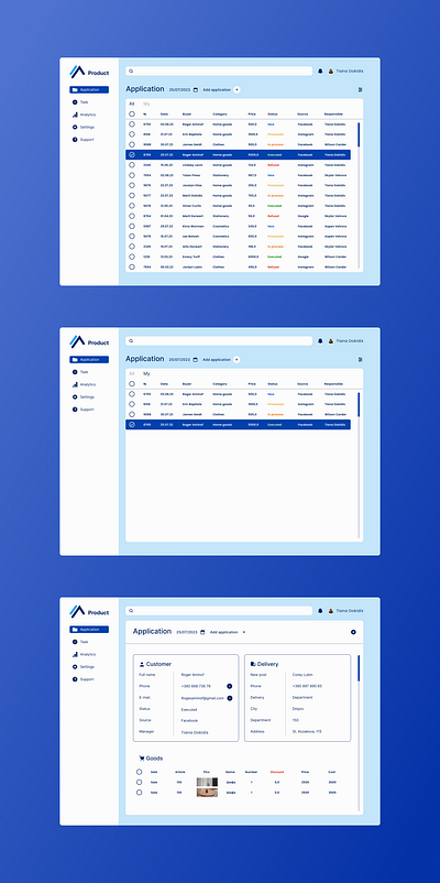 Incoming applications CRM system for commodity business admin panel branding business colors crm system dashboard design graphic design icon illustration logo minimal minimalism typography ui ux vector web web design website