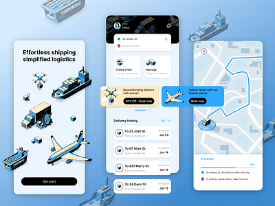 Logistic app blue theme design graphic design illustration logistic logistic app mobile app shipping app transit ui