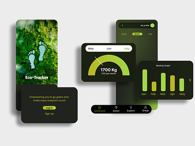 Carbon Footprint Tracker app app design app designer carbon footprint app dark green ui design green app design ui design uiux ux design