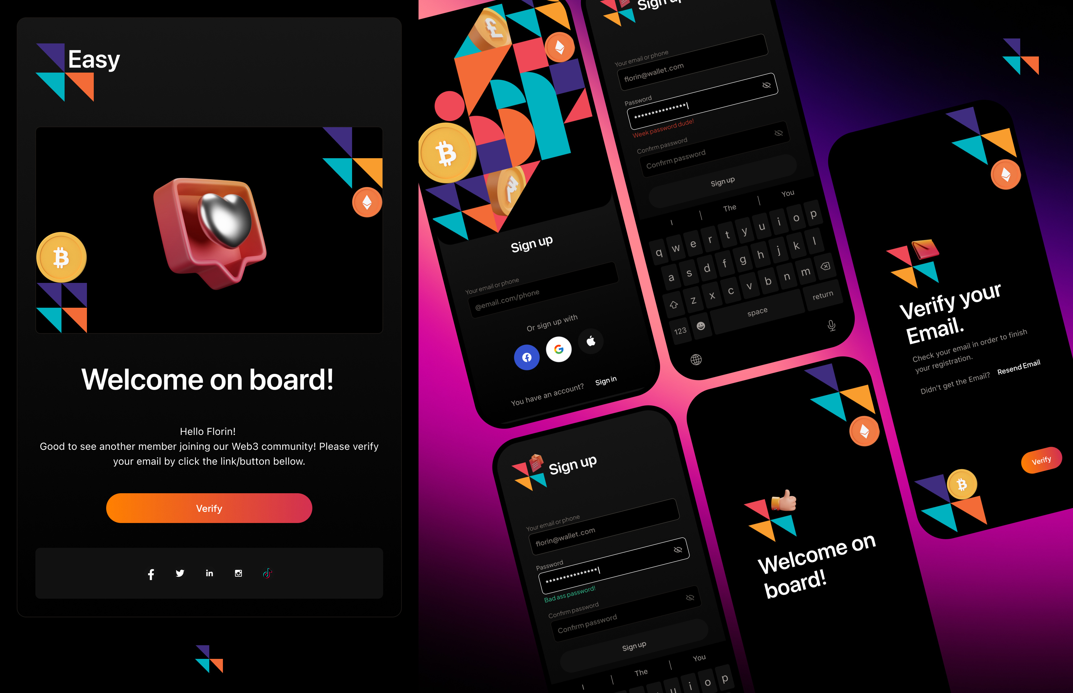Easy Wallet - Onboarding banking blockchain crypto finance fintech mobile ui ux