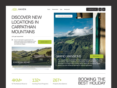 Booking Site for Holidays in Mountains booking dashboard forest graphic design green house loft minimalism modern mountain nature sky ui web design