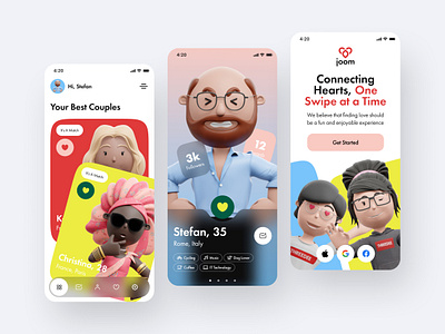 Dating App Concept 3d app click couple dashboard date dating dating app design heart illustration love mobile mobile app people ui
