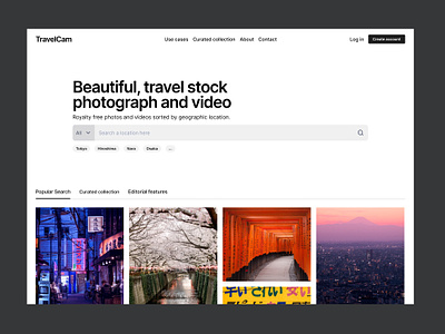 Daily UI Challenge - #022 dailyui dailyuichallenge landing page photography photography landing page photography website search search bar search landing page travel travel landing page travel photos ui ui design uichallenge