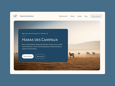 Website for the Haras des Campaux, ethical horse riding center ethical hero homepage horse ui website