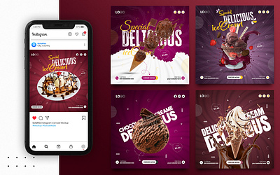 Ice Cream, Food Social Media flyer design, Instagram post design ads design banner branding burger burger social media post cover design cream design facebook post graphic design ice icecream illustration instagram post logo ui