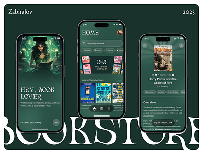 Book shop & storytelling app book bookpage bookshop emerald harrypotter homepage library mobile sections storytelling welcome welcomepage zabiralov