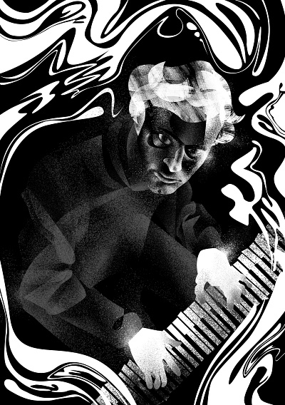 Krzysztof Komeda black and white graphic design illustration ilustracja ilustracja cyfrowa jazz music polish illustration polish music portrait portrait illustrartion
