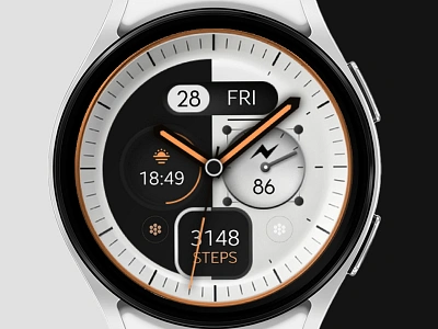 White Black Analog Watch Face analog black design digital galaxy watch 6 google watch graphic design illustration modern orange samsung smartwatch technology ui watch watch face watchface wear os white