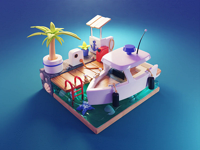 Docking Boat Tutorial 3d blender boat diorama dock illustration isometric lowpoly render tutorial