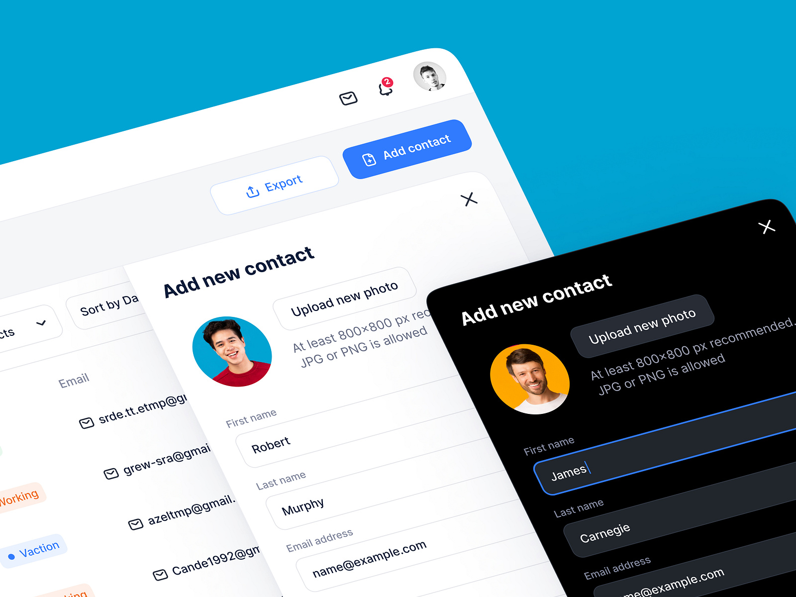 Contact list UI by Sergei Grid on Dribbble