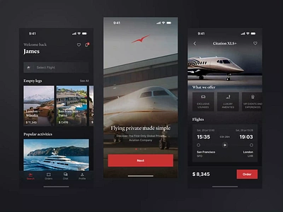 Concept For Vistajet App airline app concept dark design flight fly illustration interface jet luxury mobile motion premium slick studio ticket travel ui widget