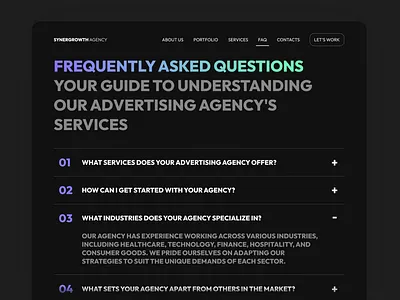 FAQ Advertising Agency 092 92 advertising agency company daily ui 092 dailyui dailyui092 design design agency e commerce f.a.q faq frequently asked questions mockup organisation questions ui uiux website