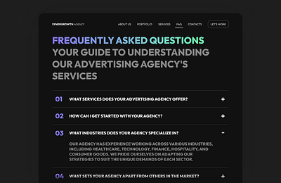 FAQ Advertising Agency 092 92 advertising agency company daily ui 092 dailyui dailyui092 design design agency e commerce f.a.q faq frequently asked questions mockup organisation questions ui uiux website
