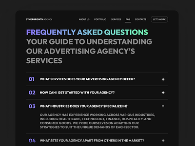 FAQ Advertising Agency 092 92 advertising agency company daily ui 092 dailyui dailyui092 design design agency e commerce f.a.q faq frequently asked questions mockup organisation questions ui uiux website