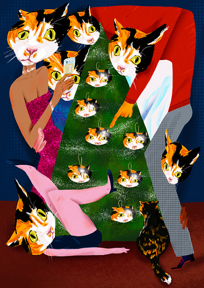 Happy New Year absurd cat colorful design digital drawing editorial editorial illustration fun graphic greeting illustration new year