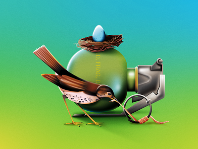 Feather One's Nest bird egg gradient grenade illustration illustrator surreal vector worm