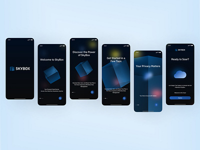 SkyBox-A Cloud Service App Onboarding Screens app branding dailyui design flat illustration logo logo design minimal minimalistic ui user interface ux