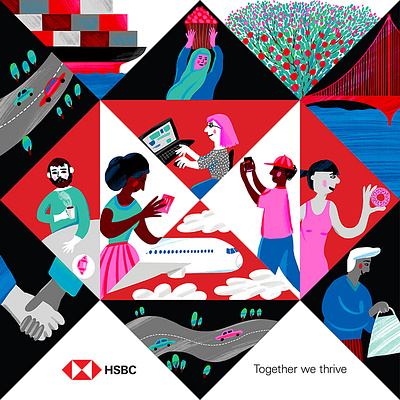 HSBC 2d advertising brand branding campaign colorful company corporate design digital diversity drawing graphic illustration logo together world