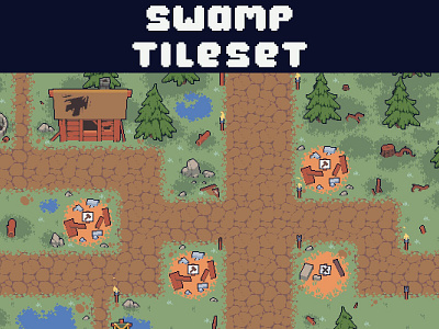 Swamp Tileset Pixel Art for Tower Defense 2d art asset assets fantasy game game assets gamedev indie indie game pixel pixelart pixelated rpg tileset tilesets tilesheet top down topdown towerdefense