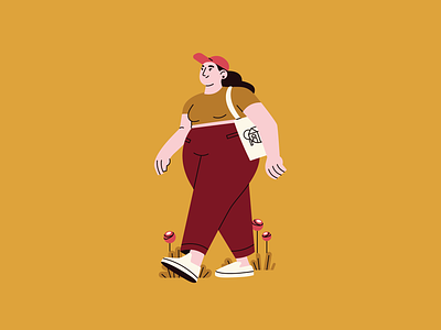 Just walking 🌿 cap crop top design flowers girl illustration illustrator plus size sneakers totebag vector walking