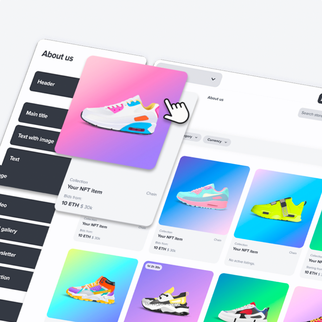 NFT Store and marketplace builder. 3d crypto crypto art crypto marketplace crypto store digital art ecommerce marketplace builder nft page builder store builder ui user experience user interface web3