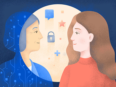 Healthcare, AI and trust – blog illustrations ai artificial intelligence care character connection digital drawing doctor editorial healthcare illustration patient support technology