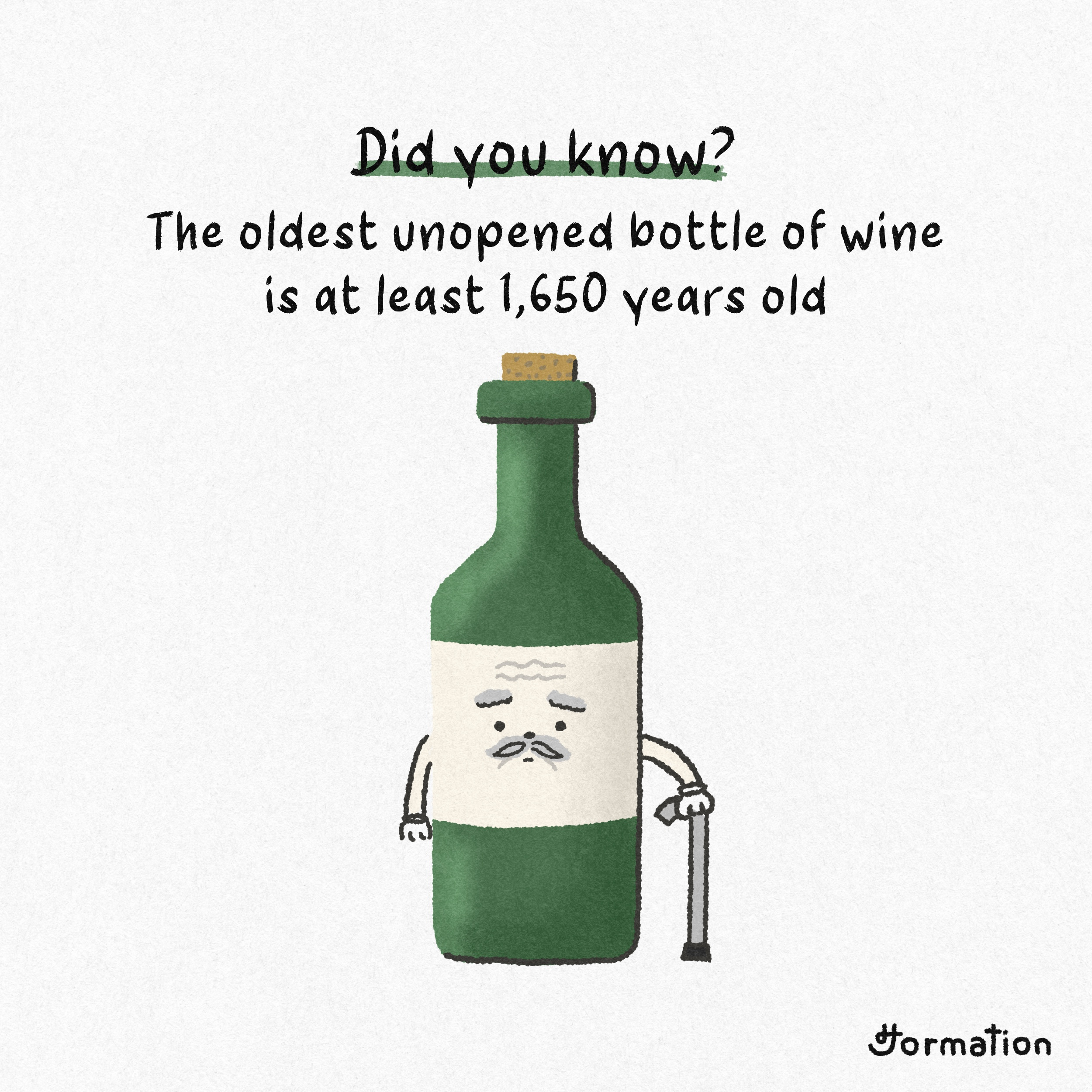 The oldest bottle of wine is at least 1,650 years old cartoon did you know digital art digital illustration drawing fact fun fact illustration procreate wine