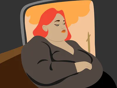 Solitary Train Journey of a Plus-Size Woman at Dusk overweight