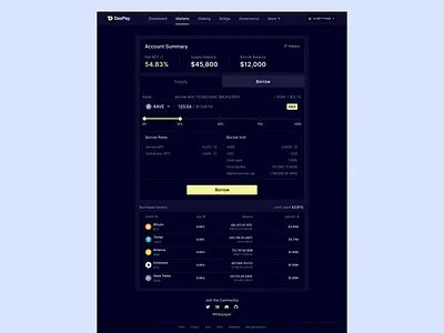 Crypto Lending Platform - Borrow UI blockchain crypto crypto lending platform cryptocurrency decentralized lending platform design lending protocol ui web3