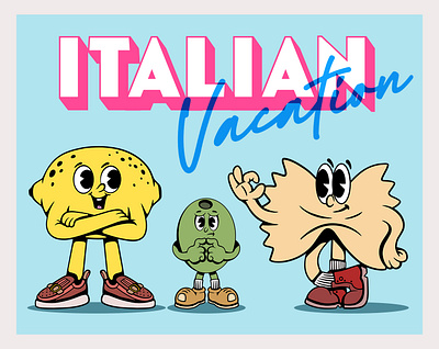 Character Collection branding character clipart creative market cute design food illustration lemon logo mascot pasta retro vector