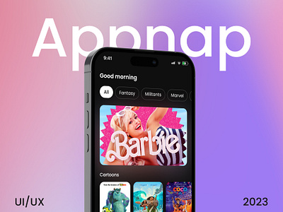 Appnap - Film & Series Mobile App 2023 adobe app barbie design figma film graphic design mobile mobile app movie photoshop pink series ui uiux ux uxui web web design