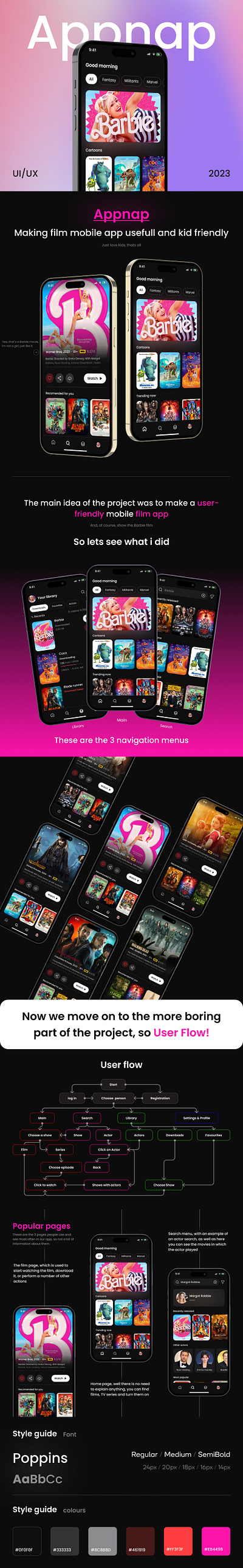 Appnap - Film & Series Mobile App 2023 adobe app barbie design figma film graphic design mobile mobile app movie photoshop pink series ui uiux ux uxui web web design