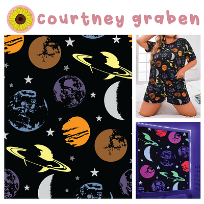 Outer Space Surface Pattern by Courtney Graben illustration pattern surface design surface pattern design textile design textile designer textile print design