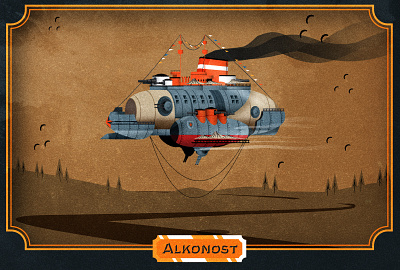 The proud Alkonost airship children design fantasy illustration illustrator kid kidlit minimalist steampunk texture vector