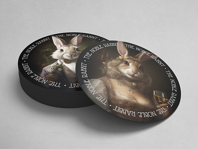 The Noble Rabbit beverage coasters graphic design identity rabbit wine wine branding