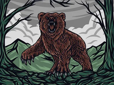 Bear animal art bear brand designer clouds creative digital drawing drawing ghitea design illustration illustrator logo designer mountain mountains nature outdoor rocks trees vector vector illustration